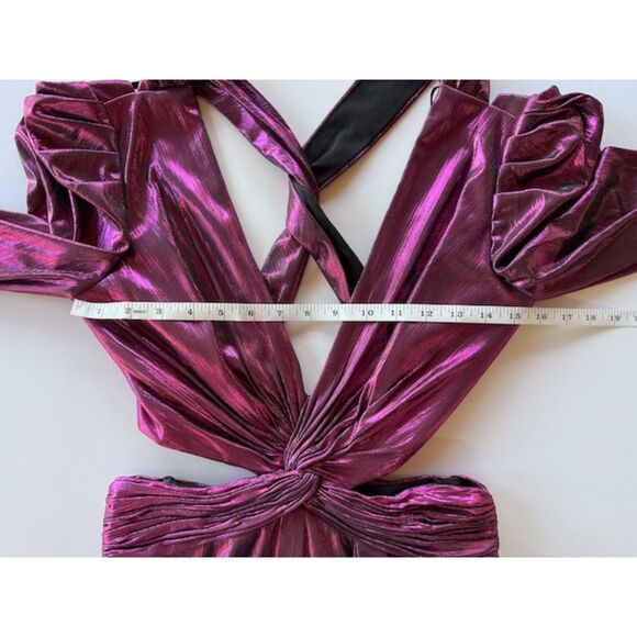 NWT Ieena for Mac Duggal Princess Sleeve Cut Out Metallic Gown in Fuchsia 27060 - Picture 14 of 16